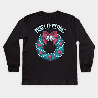 Merry Christmas (on black background) Kids Long Sleeve T-Shirt